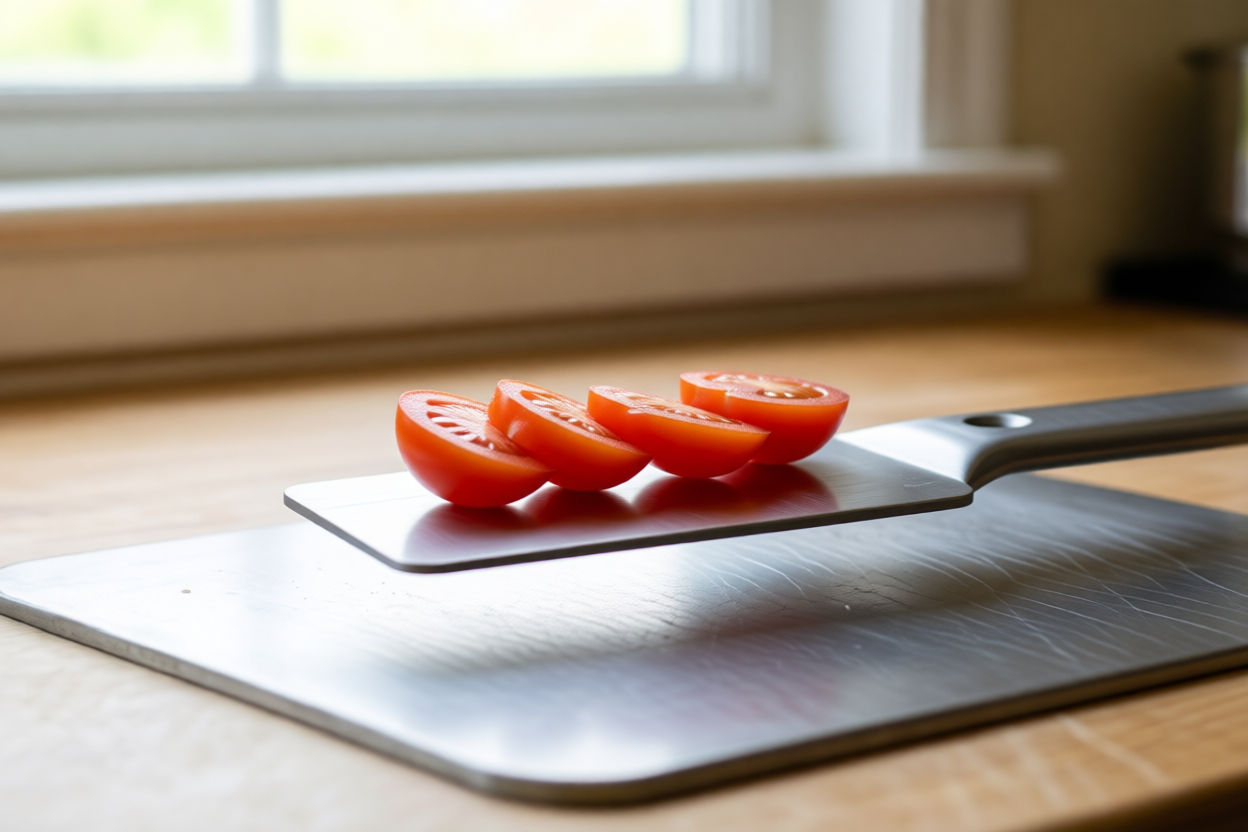 Step 6: Move the slices without squeezing visual for How to Cut Cherry Tomatoes Safely and Evenly