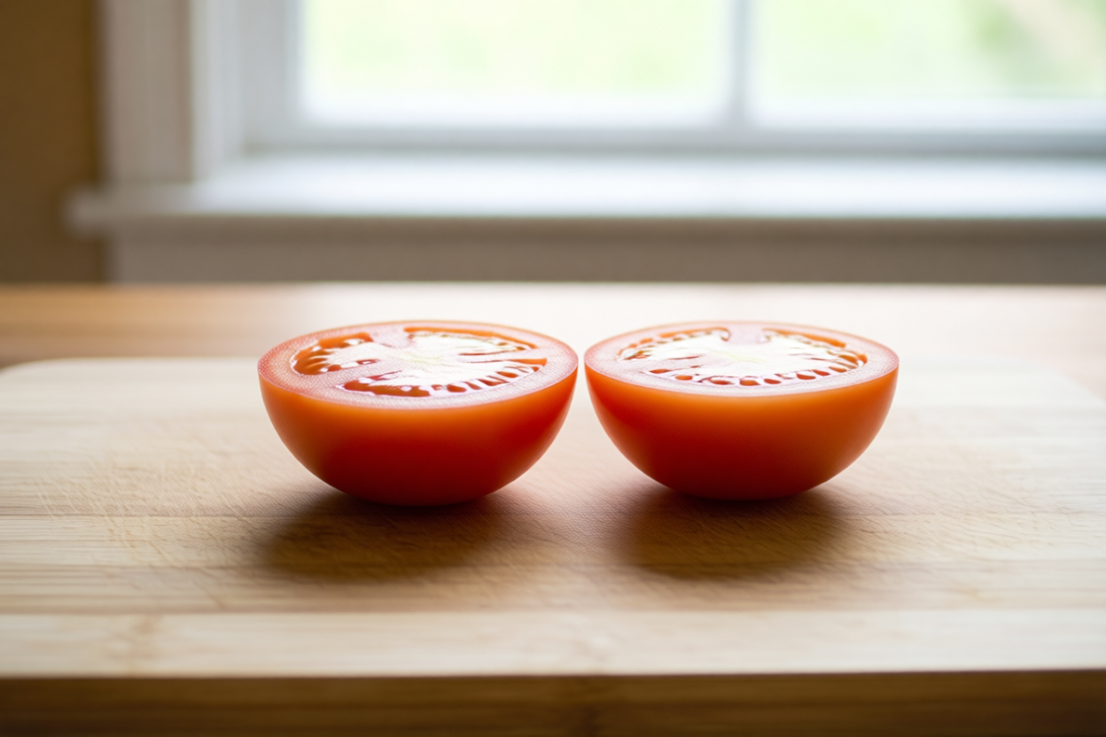 Step 4: Place each half cut-side down visual for How to Dice Tomatoes for Salsa Without Losing the Juice