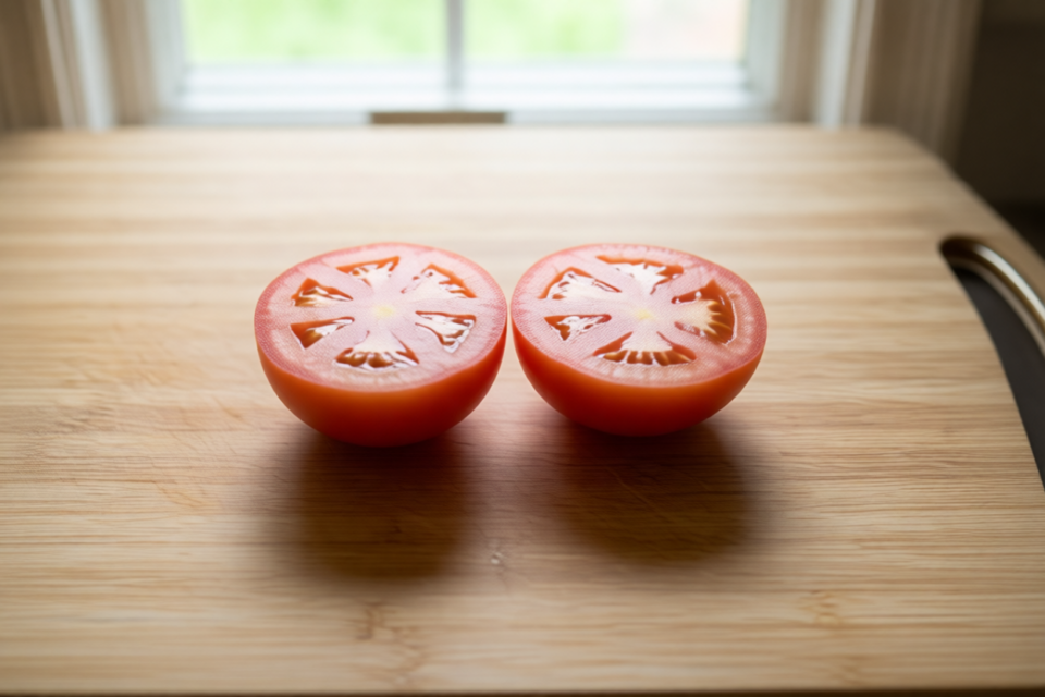 Step 4: Place each half cut-side down visual for How to Slice Tomatoes for Sandwiches Without Crushing Them