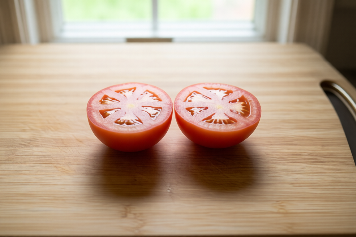 Step 4: Place each half cut-side down visual for How to Slice Tomatoes for Sandwiches Without Crushing Them
