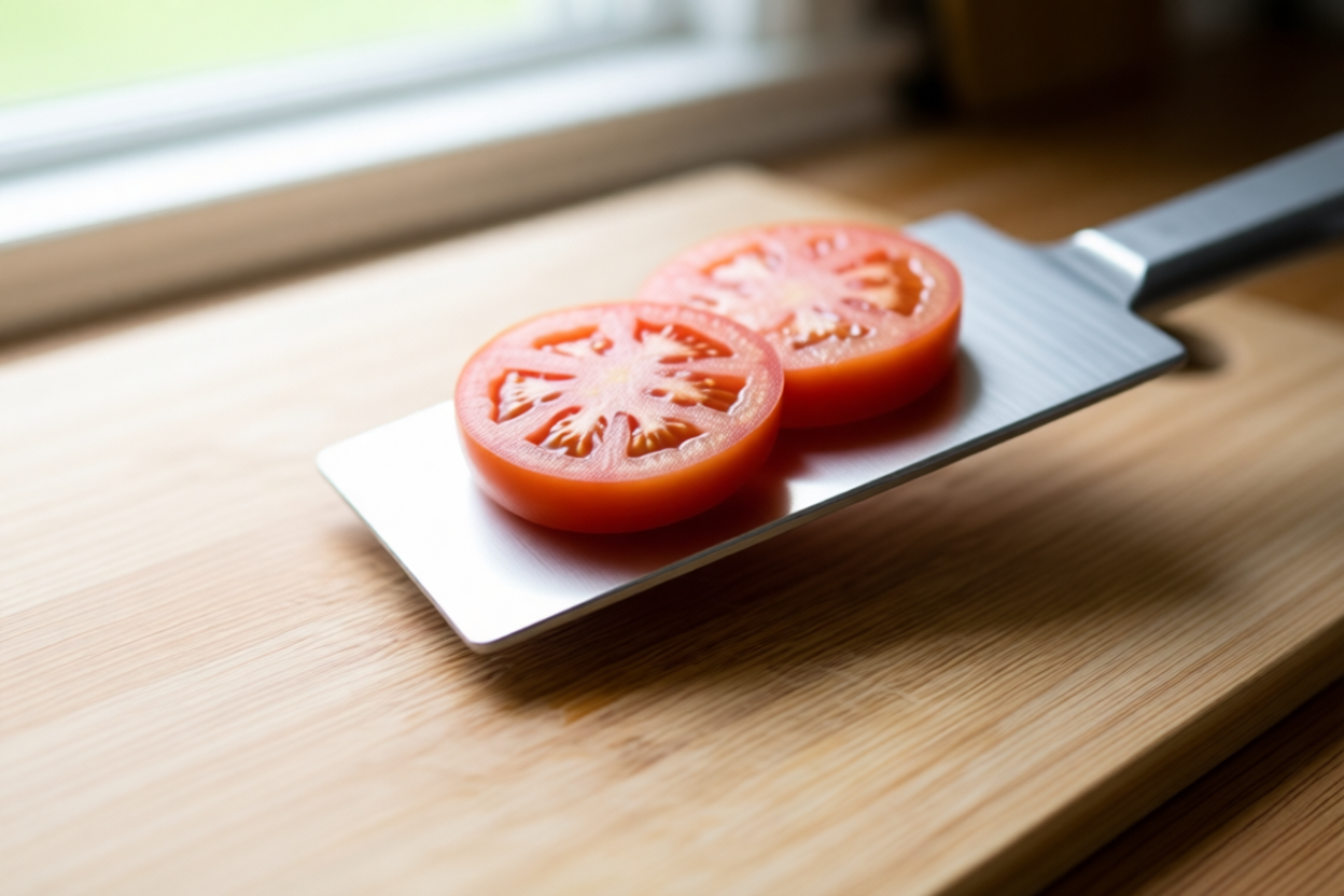 Step 6: Move the slices without squeezing visual for How to Cut Tomatoes Without Losing the Juice