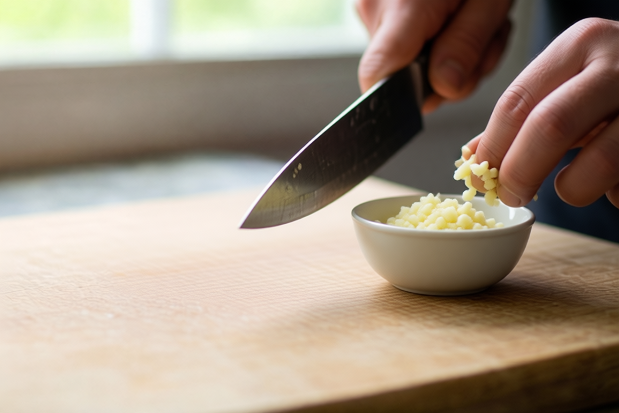 Step 6: Transfer without scraping the sharp edge visual for How to Mince Garlic Without Turning It Into Paste