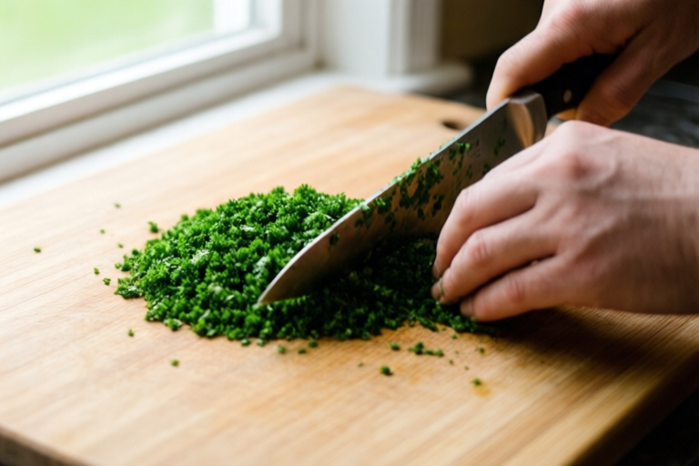 Step 4: Rotate and chop only as much as needed visual for How to Move Chopped Parsley Without Smearing It