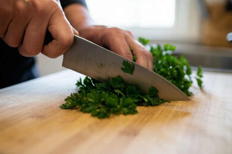 Step 3: Make the first clean cuts visual for How to Chop Parsley for Tabbouleh Without Making It Wet