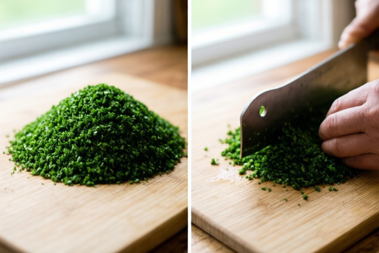 Step 4: Rotate and chop only as much as needed visual for How to Chop Parsley for Tabbouleh Without Making It Wet