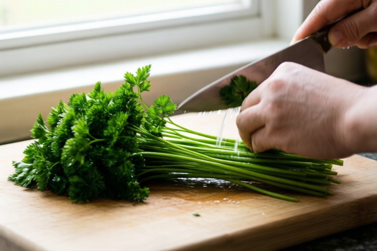 Step 1: Wash, dry, and strip the parsley visual for How to Chop Parsley for Garnish Without Bruising It