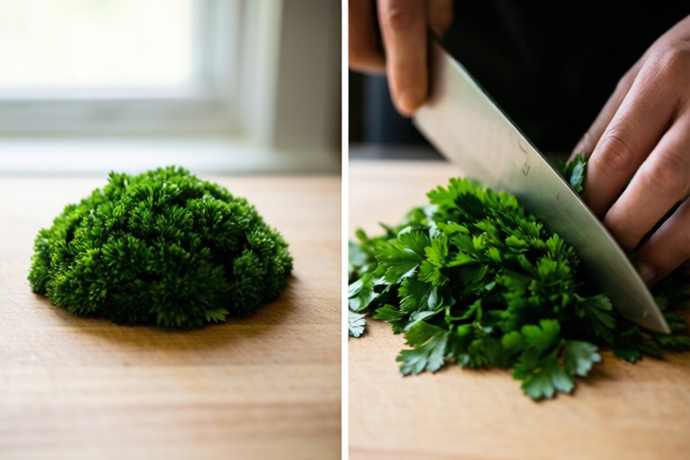 Step 2: Gather the leaves into a loose pile visual for How to Chop Parsley for Garnish Without Bruising It