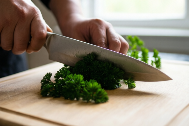 Step 3: Make the first clean cuts visual for How to Chop Parsley for Garnish Without Bruising It