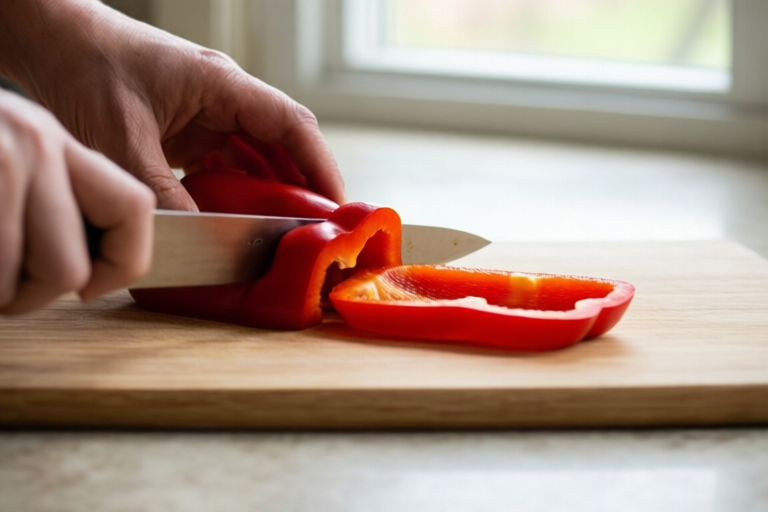 Step 5: Cut even strips for fast cooking visual for How to Cut Bell Peppers for Stir-Fry So They Stay Crisp