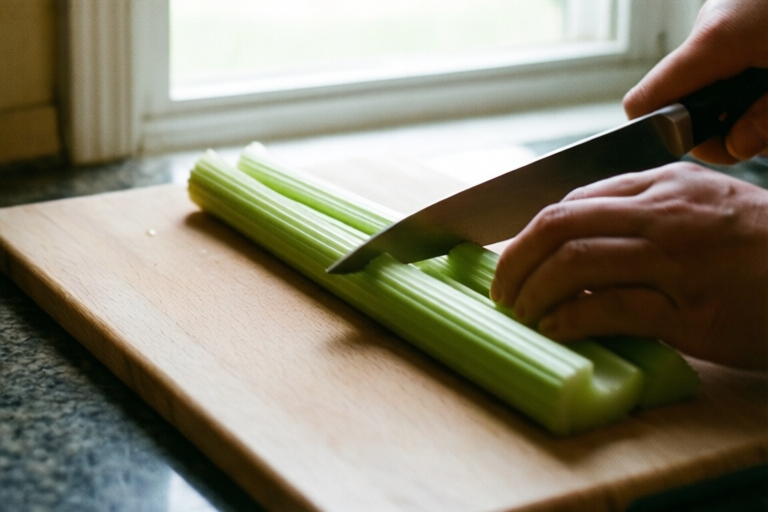Step 3: Slice the stalks into long planks visual for How to Dice Celery for Stuffing Without Crushing It