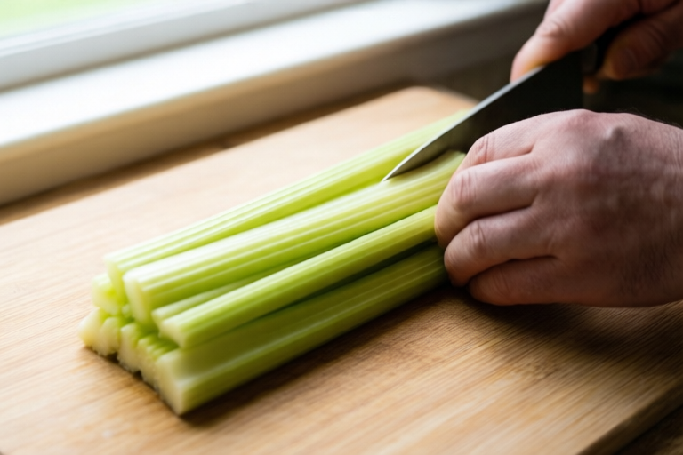 Step 4: Cut the planks into sticks visual for How to Dice Celery for Stuffing Without Crushing It