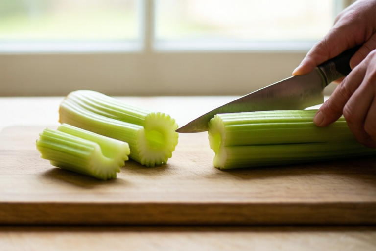 Step 1: Rinse, dry, and trim the celery visual for How to Prep Celery Sticks Without Ragged Edges