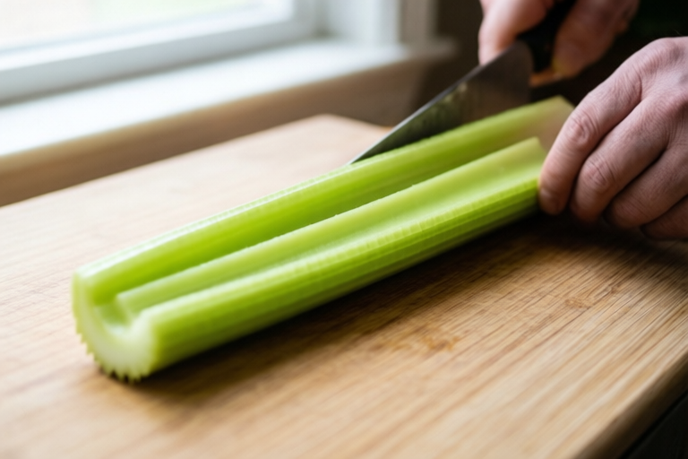Step 3: Slice the stalks into long planks visual for How to Prep Celery Sticks Without Ragged Edges