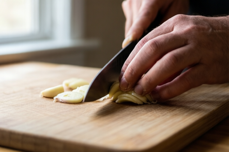 Step 5: Separate any stuck slices visual for How to Slice Garlic for Pasta Without Burning It