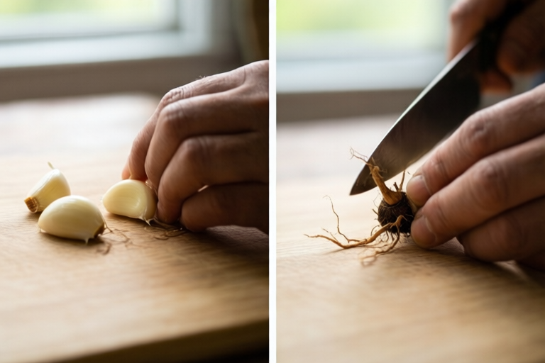 Step 2: Trim the dry root ends visual for How to Cut Garlic for Stir-Fry Without Bitter Pieces