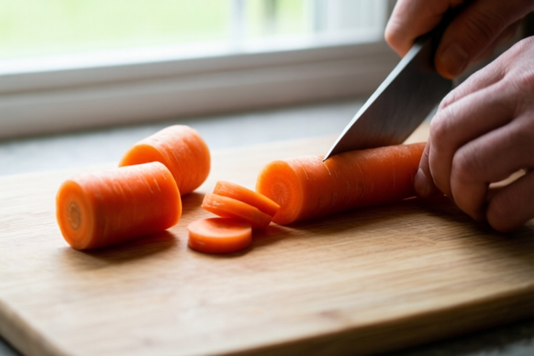 Step 2: Cut stable lengths for the recipe visual for How to Cut Carrots Into Sticks for Snacks and Lunches
