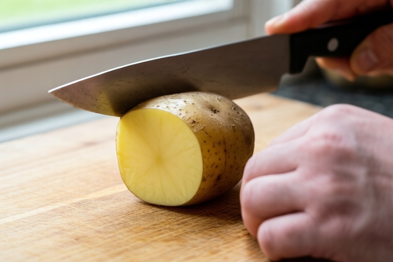 Step 1: Scrub, dry, and square the potato visual for How to Cut Potatoes for Hash Without Uneven Pieces