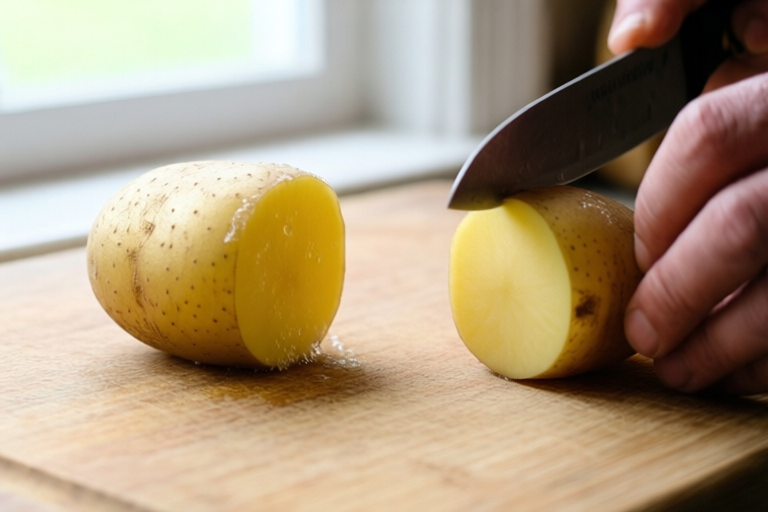 Step 1: Scrub, dry, and square the potato visual for How to Cube Potatoes for Soup So They Cook Evenly