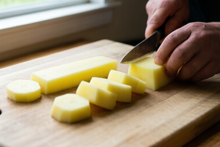 Step 2: Cut thick slabs visual for How to Cube Potatoes for Soup So They Cook Evenly