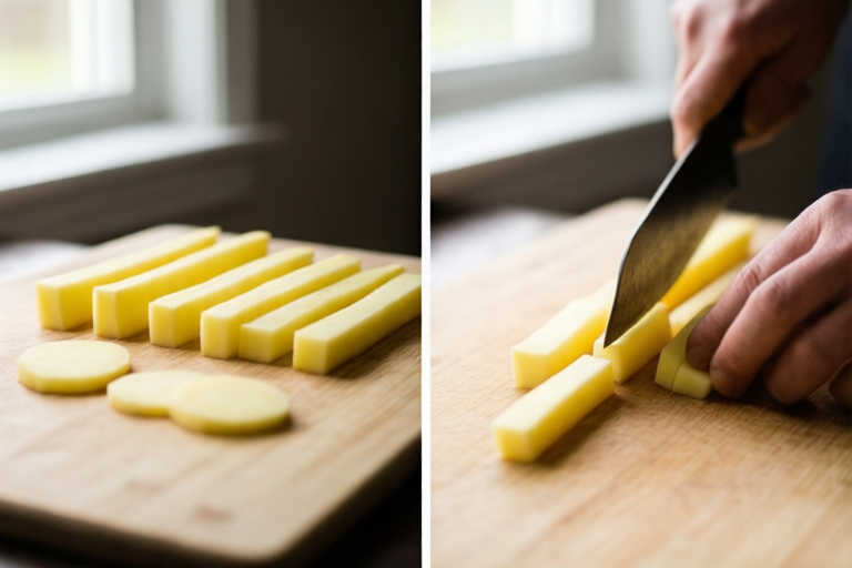 Step 4: Cut the slabs into sticks visual for How to Cube Potatoes for Soup So They Cook Evenly