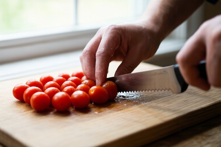 Step 1: Wash, dry, and choose the knife visual for How to Cut Cherry Tomatoes Safely and Evenly