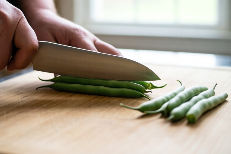 Step 5: Cut into recipe lengths visual for How to Trim Green Beans Quickly and Cleanly