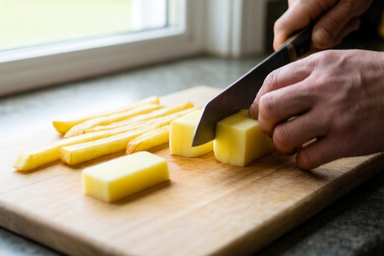 Step 4: Cut the slabs into sticks visual for How to Cut Potatoes Into Even Cubes for Roasting