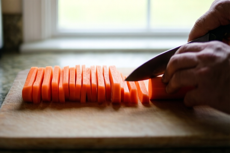 Step 4: Cut longer pieces into strips visual for How to Cut Carrots for Soups, Stir-Fries, and Roasts
