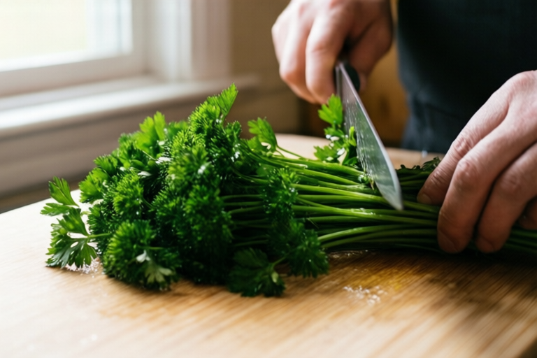 Step 1: Wash, dry, and strip the parsley visual for How to Chop Parsley Cleanly Without Bruising It