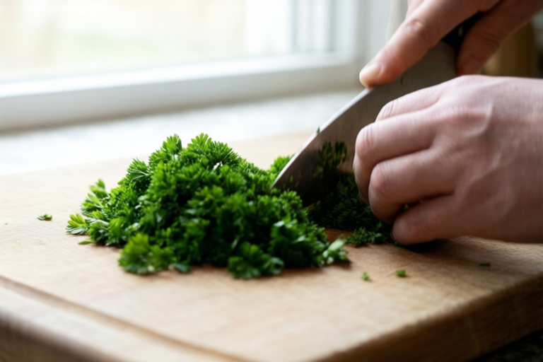 Step 4: Rotate and chop only as much as needed visual for How to Chop Parsley Cleanly Without Bruising It